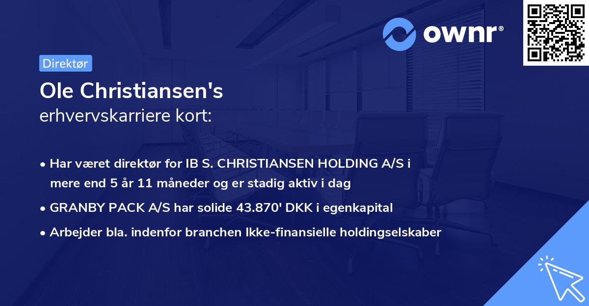 Ole Christiansen's erhvervskarriere kort