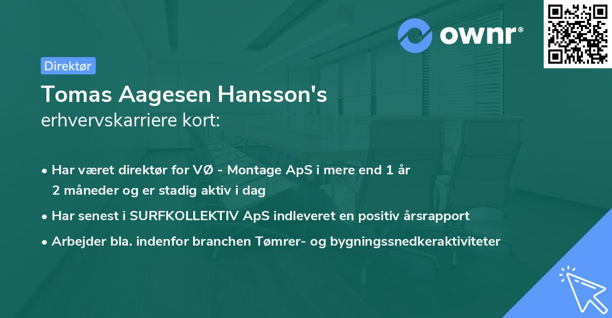 Tomas Aagesen Hansson's erhvervskarriere kort