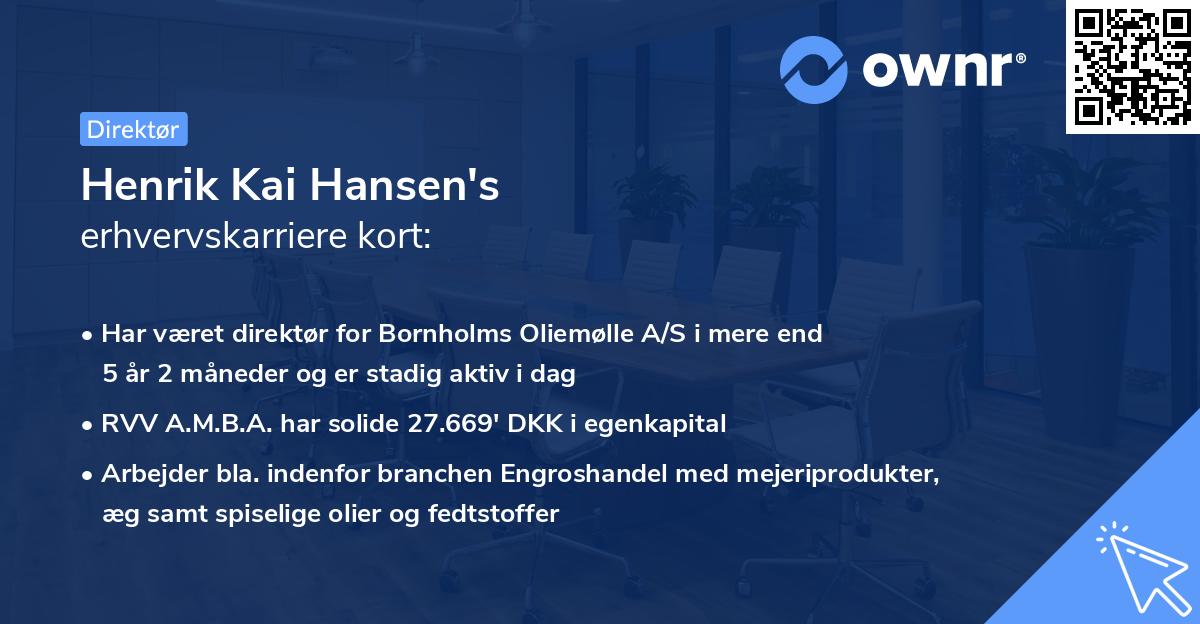 Henrik Kai Hansen's erhvervskarriere kort