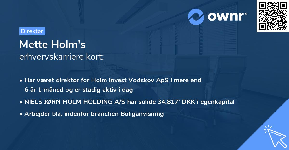Mette Holm's erhvervskarriere kort
