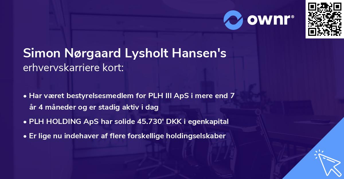 Simon Nørgaard Lysholt Hansen's erhvervskarriere kort