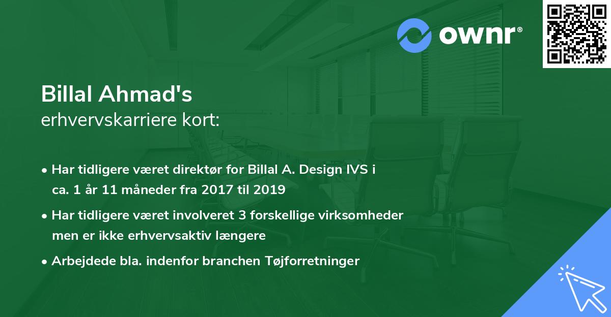 Billal Ahmad's erhvervskarriere kort