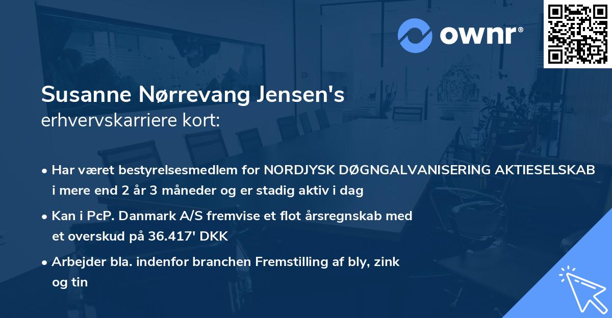 Susanne Nørrevang Jensen's erhvervskarriere kort