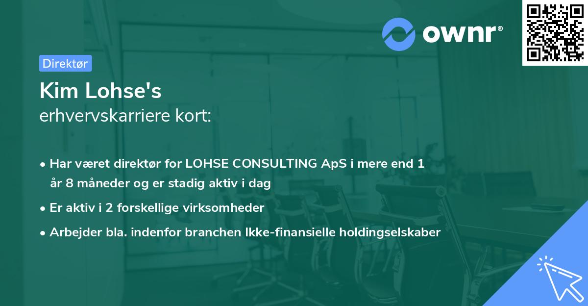 Kim Lohse's erhvervskarriere kort