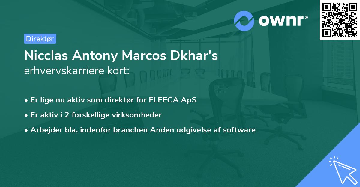 Nicclas Antony Marcos Dkhar's erhvervskarriere kort