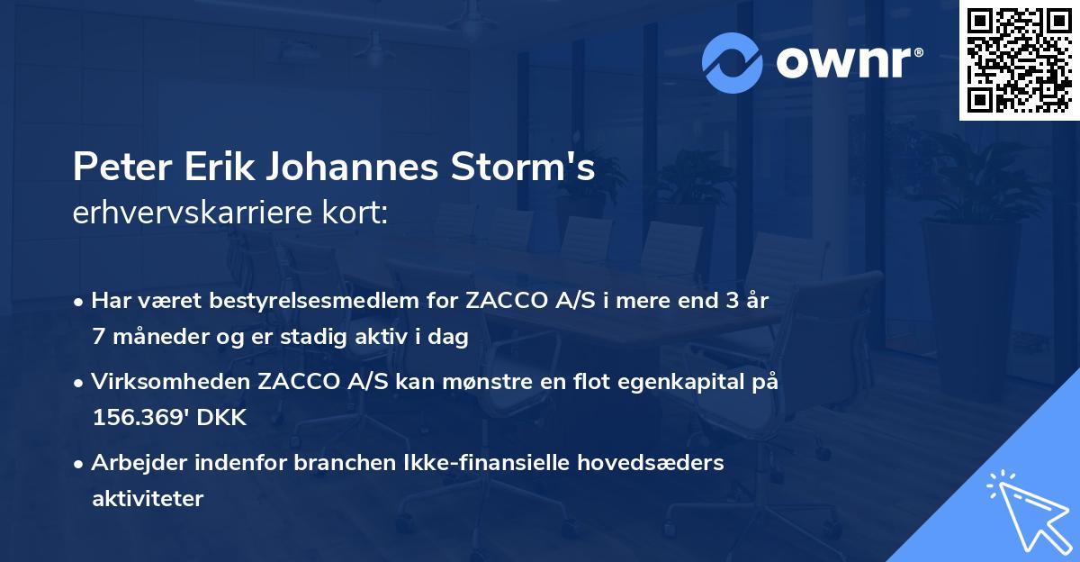 Peter Erik Johannes Storm's erhvervskarriere kort