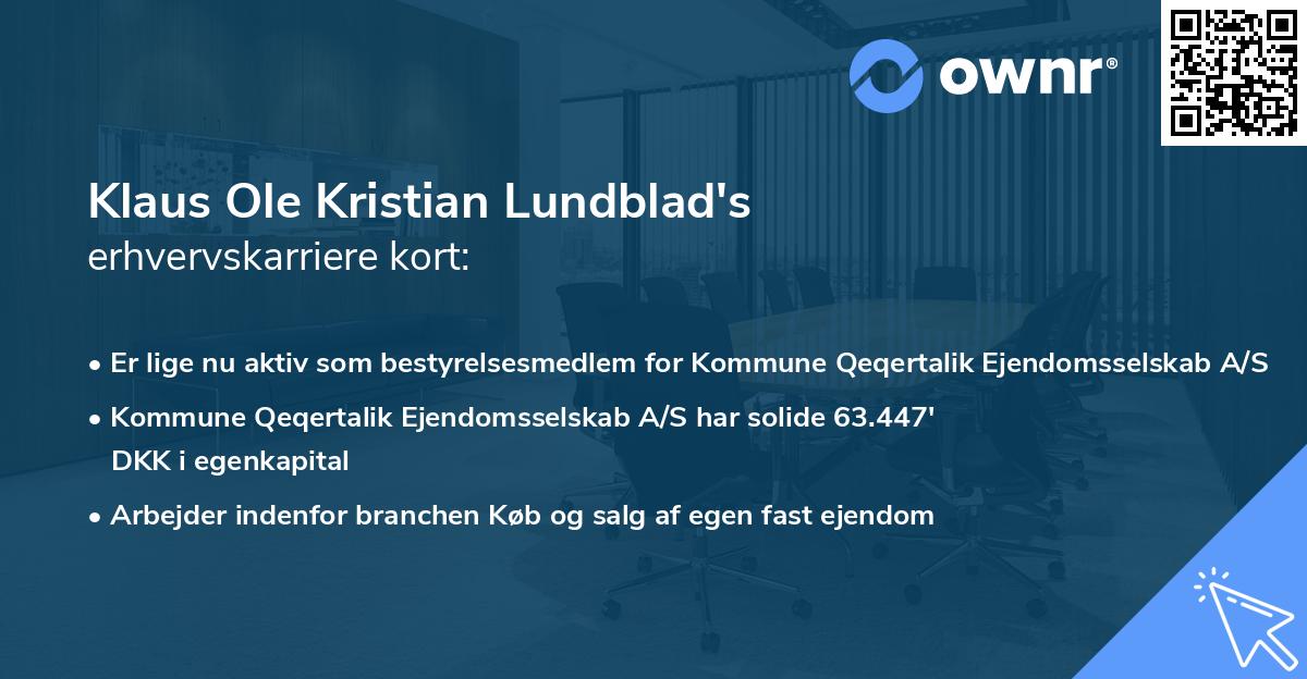 Klaus Ole Kristian Lundblad's erhvervskarriere kort