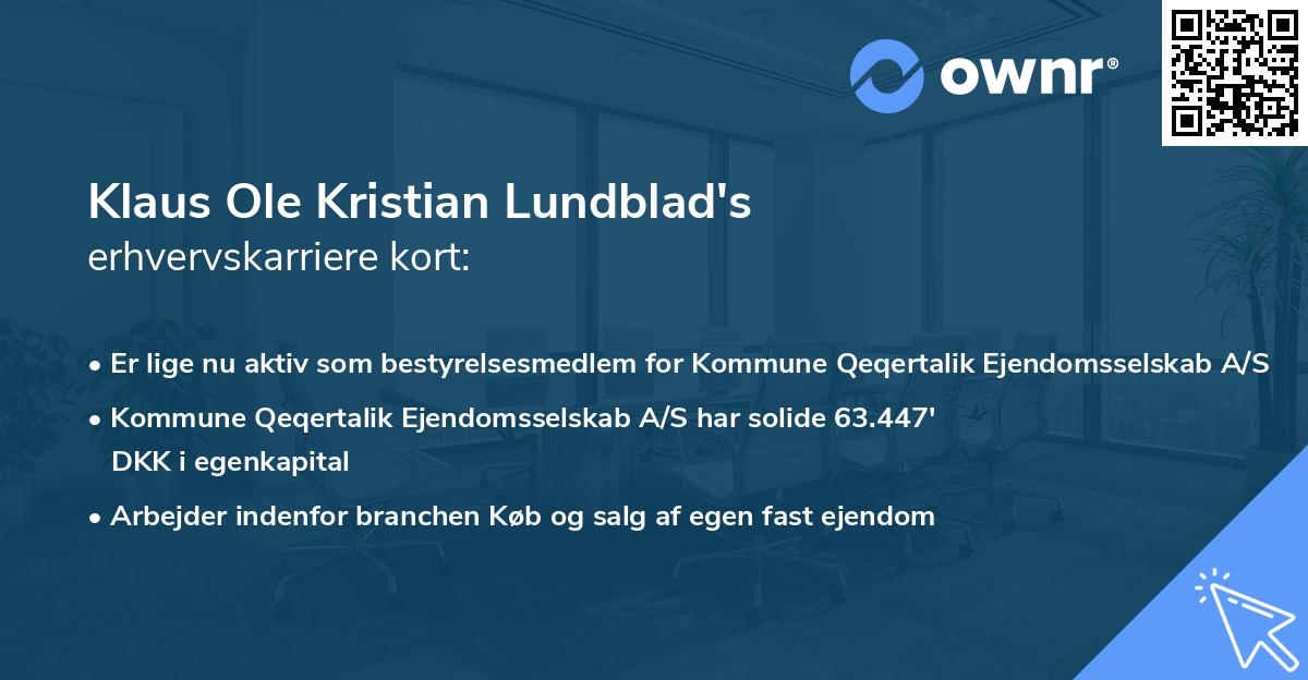 Klaus Ole Kristian Lundblad's erhvervskarriere kort