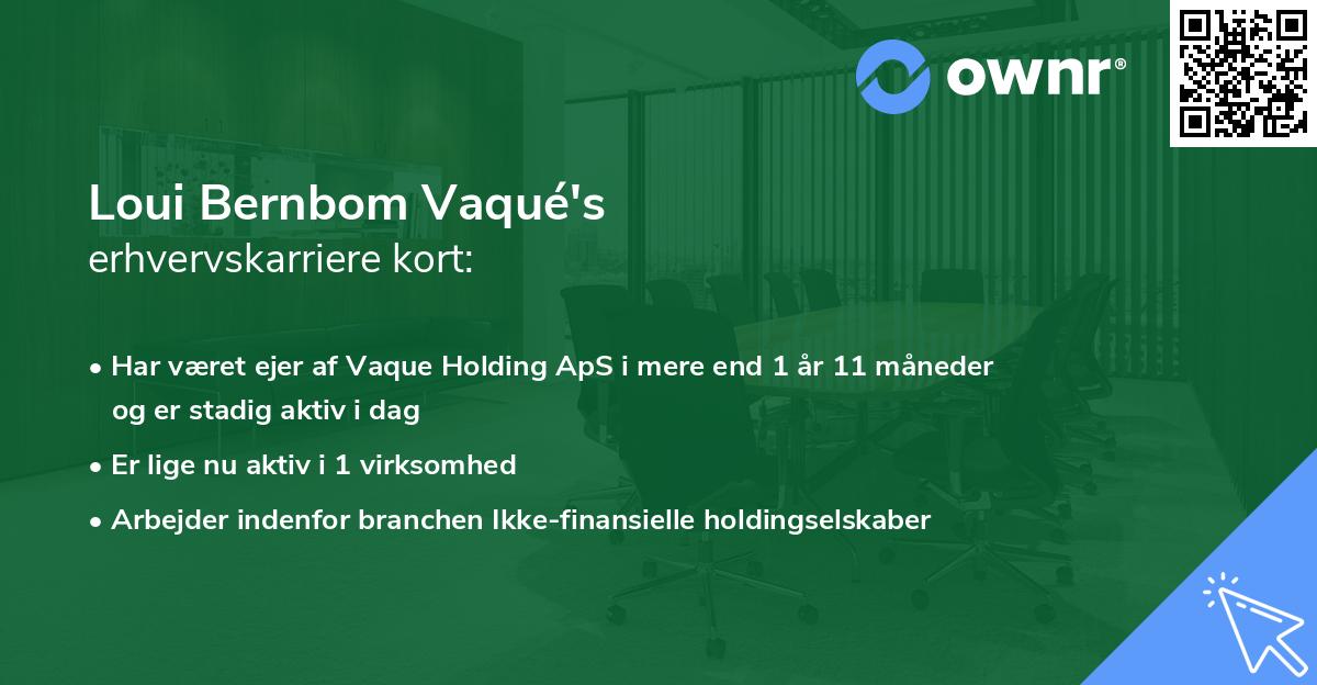 Loui Bernbom Vaqué's erhvervskarriere kort