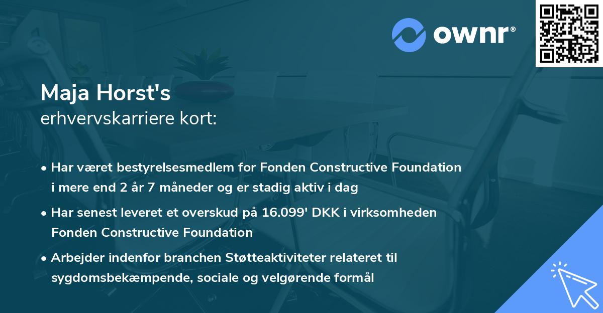Maja Horst's erhvervskarriere kort