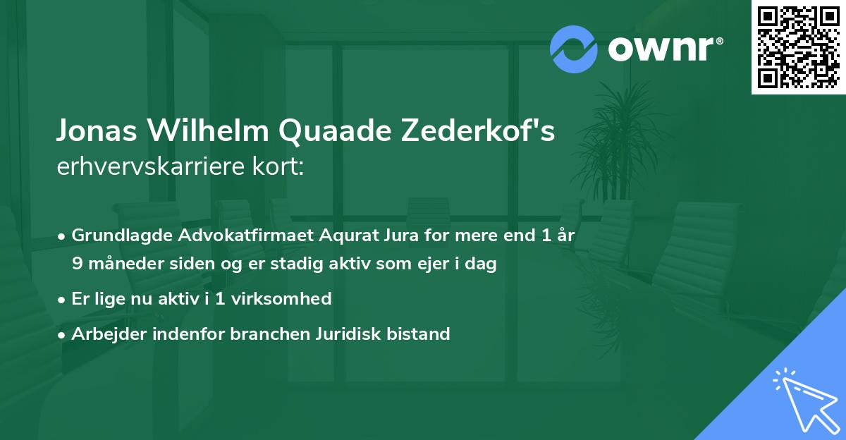 Jonas Wilhelm Quaade Zederkof's erhvervskarriere kort