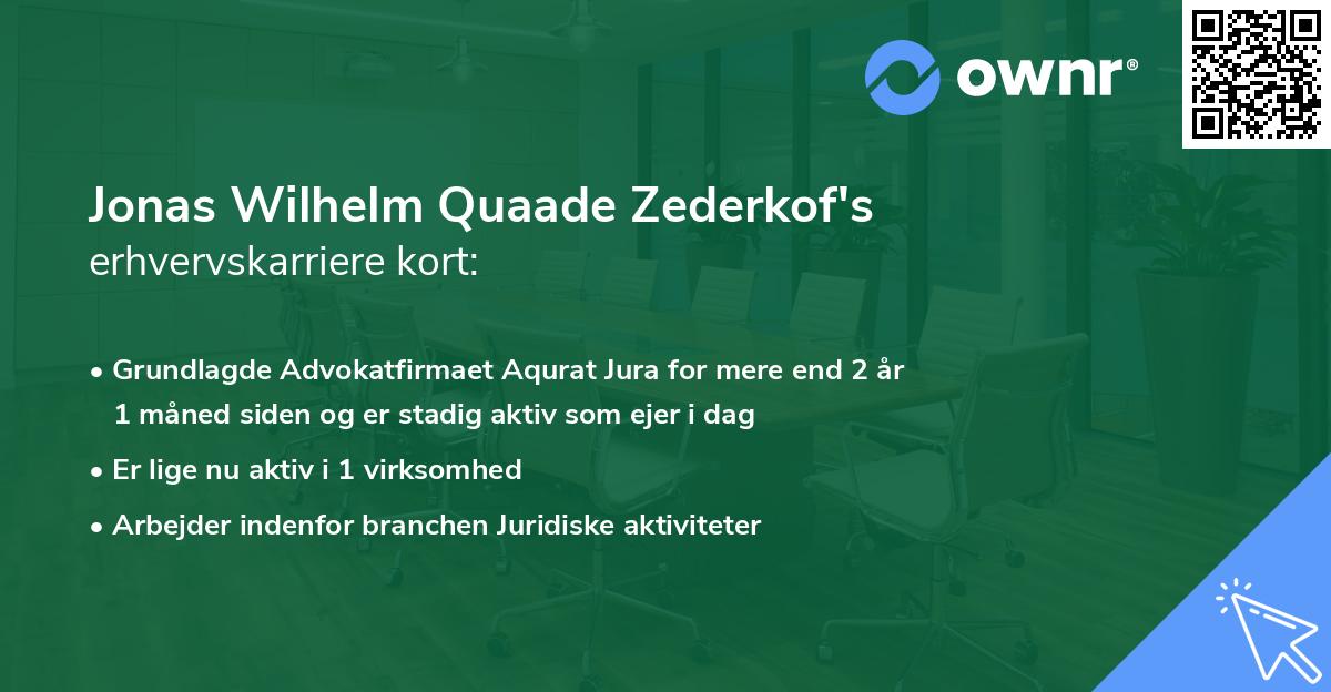 Jonas Wilhelm Quaade Zederkof's erhvervskarriere kort