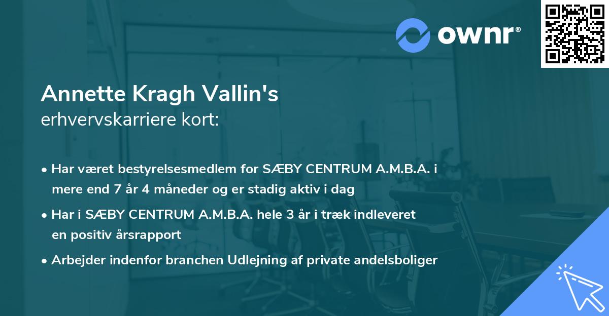 Annette Kragh Vallin's erhvervskarriere kort