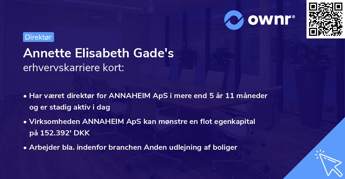 Annette Elisabeth Gade's erhvervskarriere kort