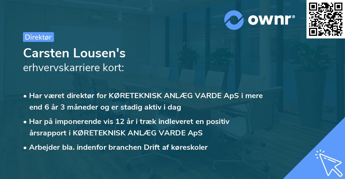 Carsten Lousen's erhvervskarriere kort