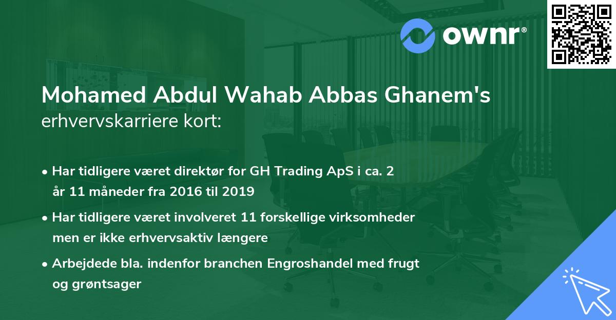 Mohamed Abdul Wahab Abbas Ghanem's erhvervskarriere kort