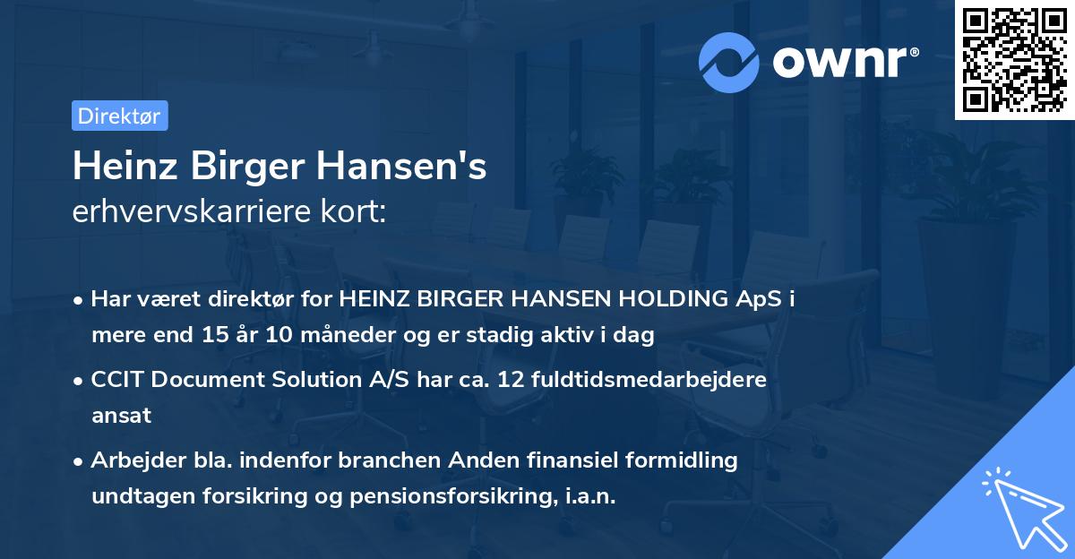 Heinz Birger Hansen's erhvervskarriere kort