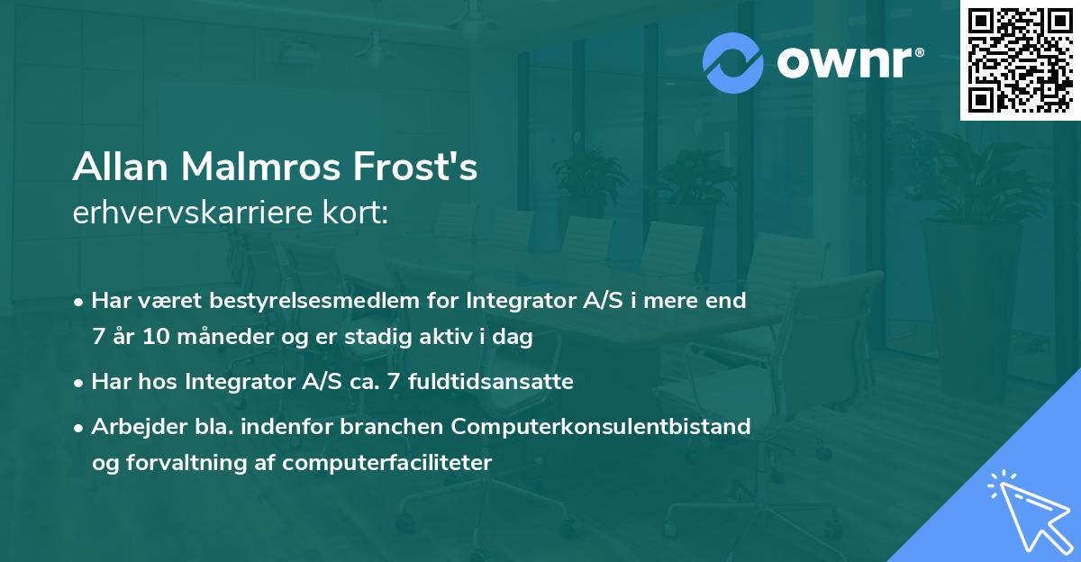 Allan Malmros Frost's erhvervskarriere kort