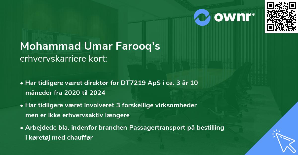 Mohammad Umar Farooq's erhvervskarriere kort