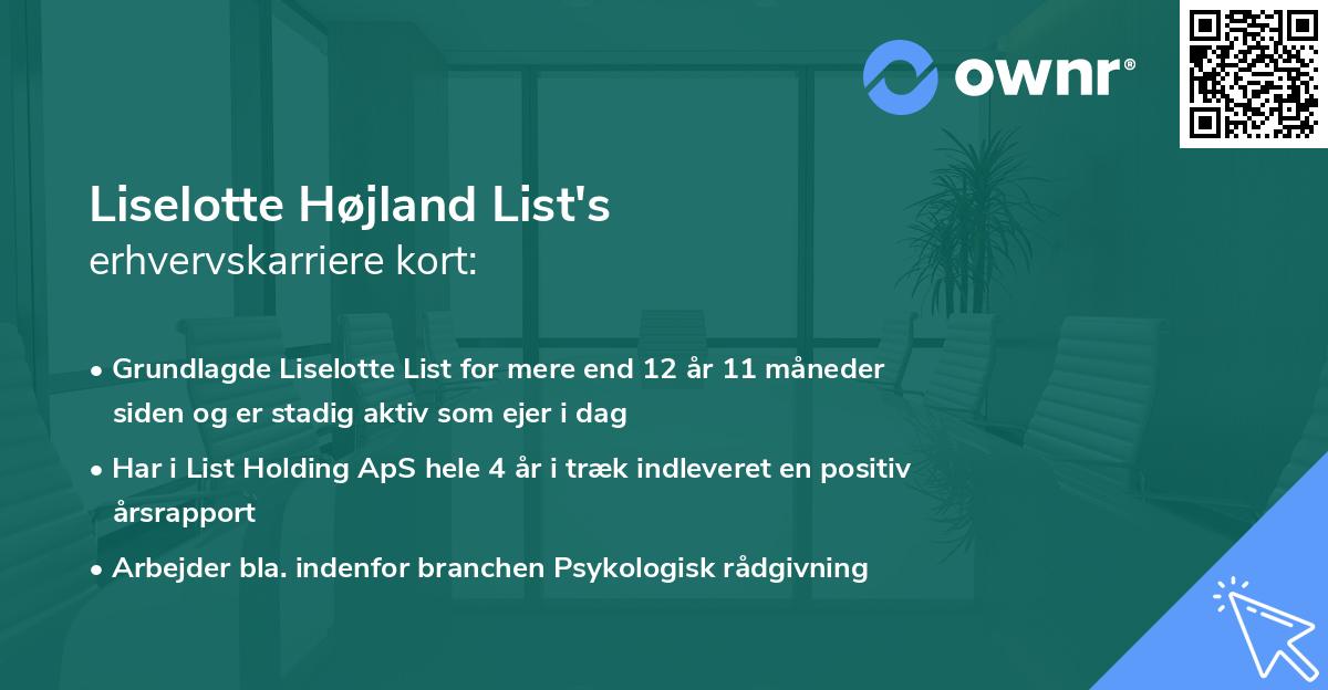 Liselotte Højland List's erhvervskarriere kort