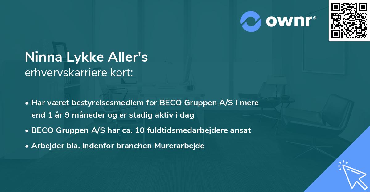 Ninna Lykke Aller's erhvervskarriere kort