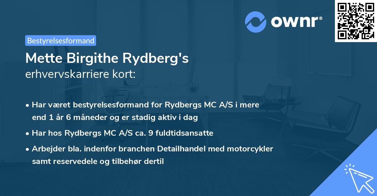 Mette Birgithe Rydberg's erhvervskarriere kort