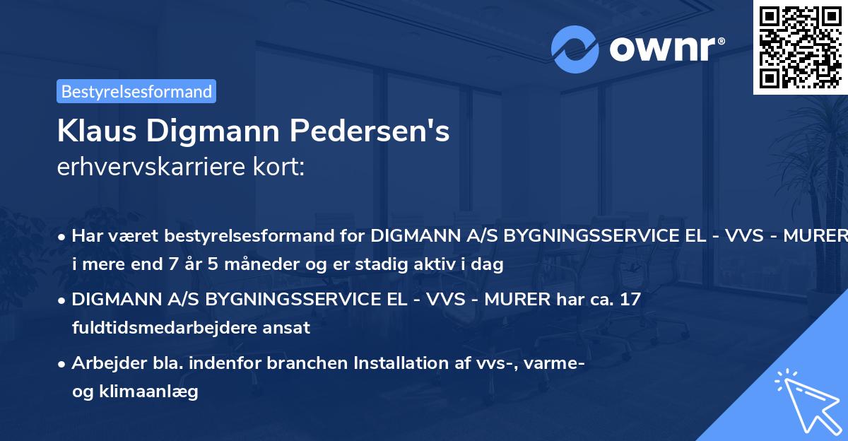 Klaus Digmann Pedersen's erhvervskarriere kort