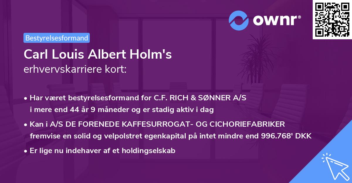 Carl Louis Albert Holm's erhvervskarriere kort