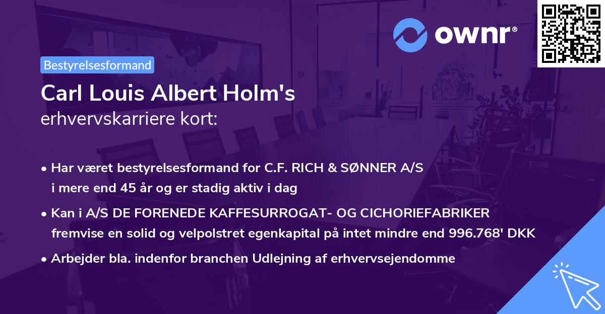 Carl Louis Albert Holm's erhvervskarriere kort