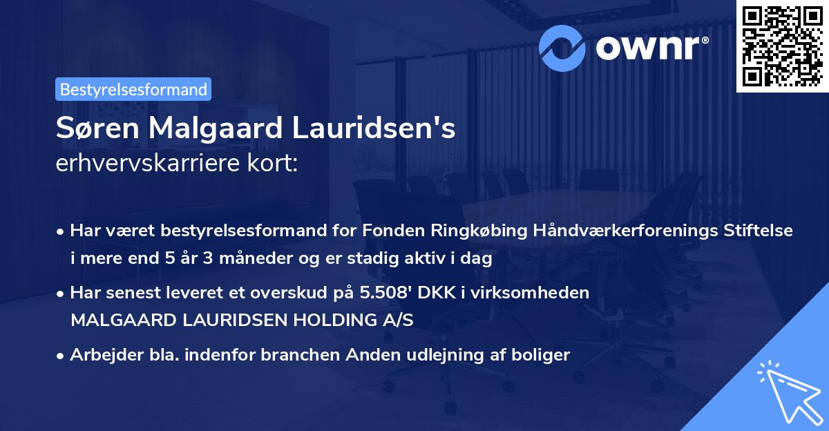 Søren Malgaard Lauridsen's erhvervskarriere kort
