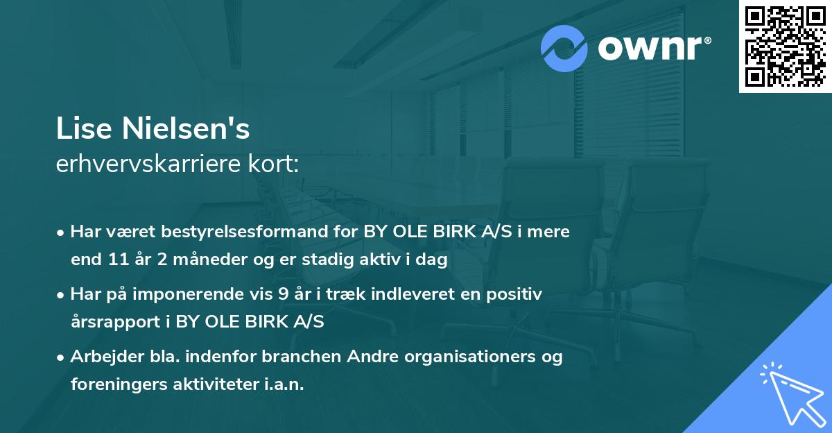 Lise Nielsen's erhvervskarriere kort