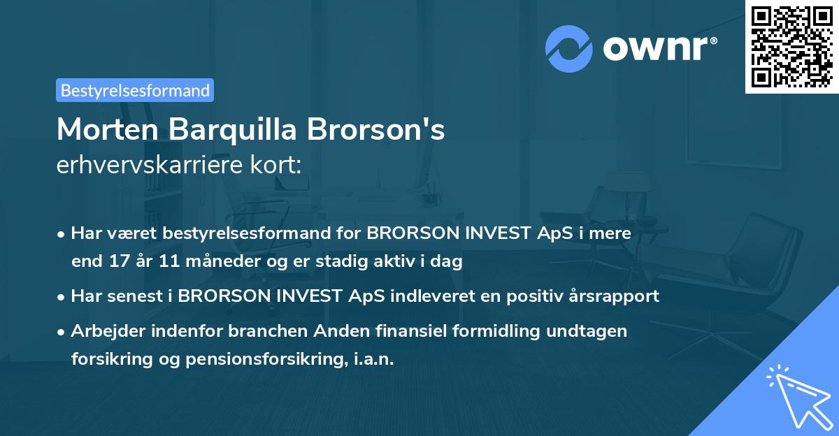 Morten Barquilla Brorson's erhvervskarriere kort