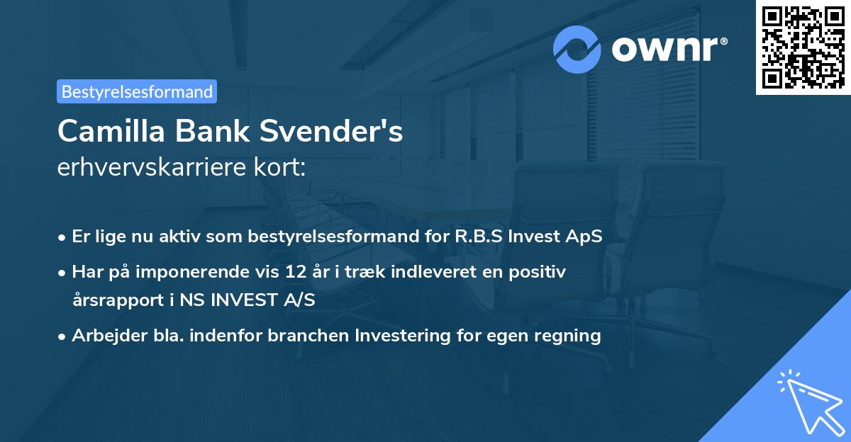 Camilla Bank Svender's erhvervskarriere kort