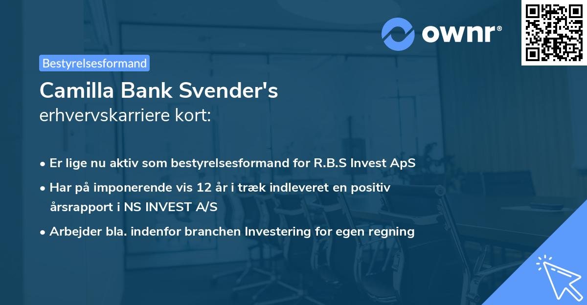 Camilla Bank Svender's erhvervskarriere kort