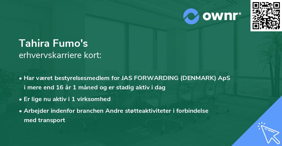 Tahira Fumo's erhvervskarriere kort