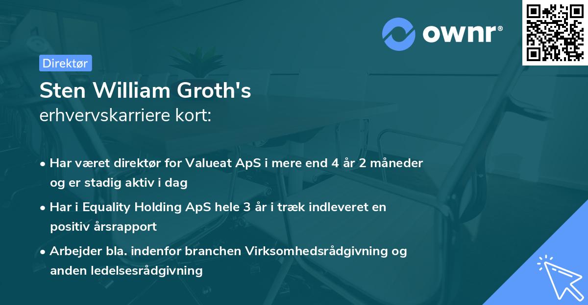 Sten William Groth's erhvervskarriere kort