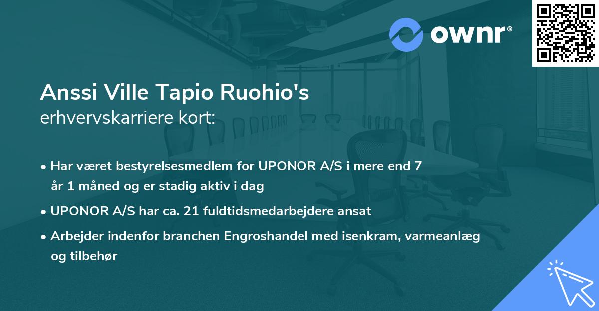 Anssi Ville Tapio Ruohio's erhvervskarriere kort