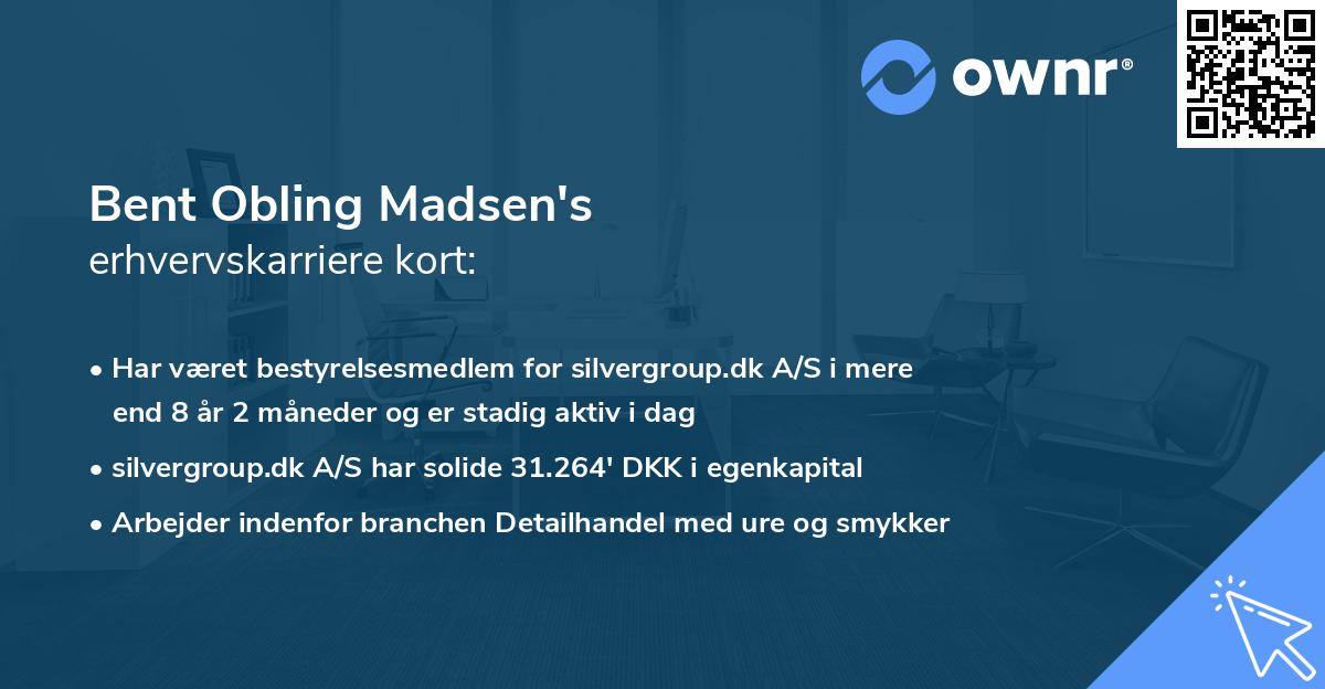 Bent Obling Madsen's erhvervskarriere kort