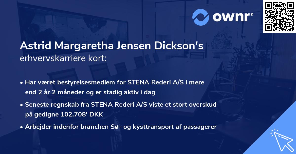 Astrid Margaretha Jensen Dickson's erhvervskarriere kort