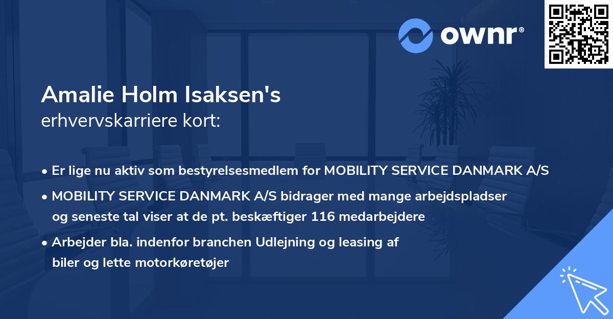 Amalie Holm Isaksen's erhvervskarriere kort