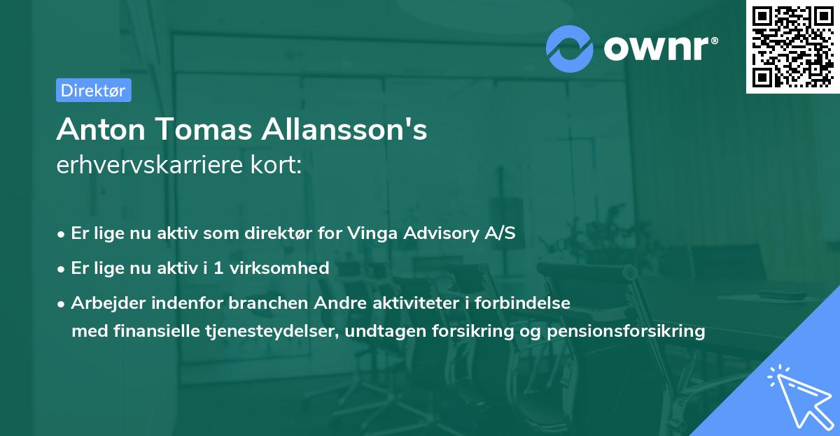 Anton Tomas Allansson's erhvervskarriere kort