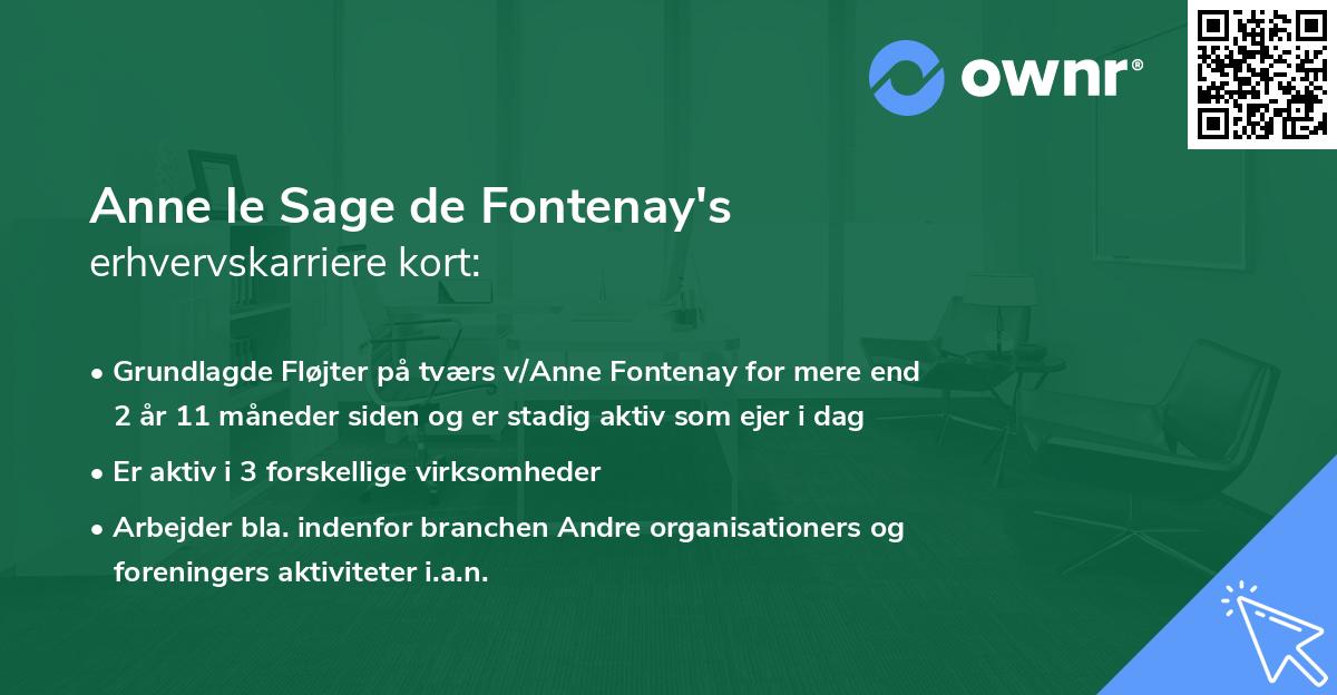 Anne le Sage de Fontenay's erhvervskarriere kort