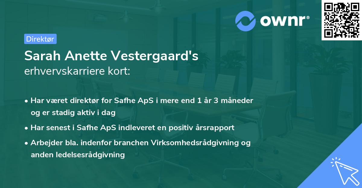 Sarah Anette Vestergaard's erhvervskarriere kort