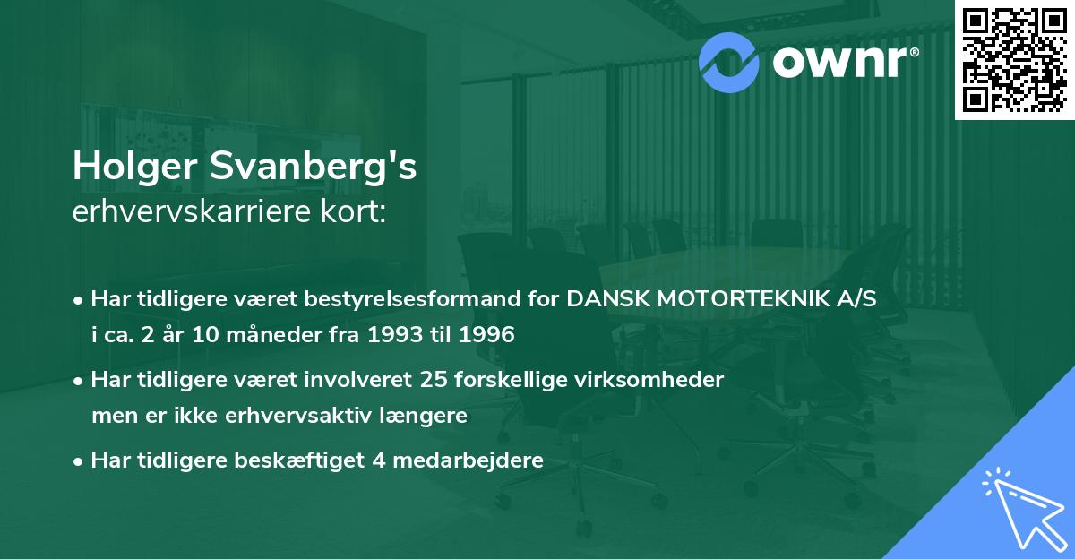 Holger Svanberg's erhvervskarriere kort