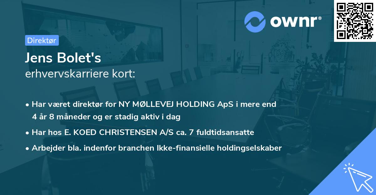 Jens Bolet's erhvervskarriere kort