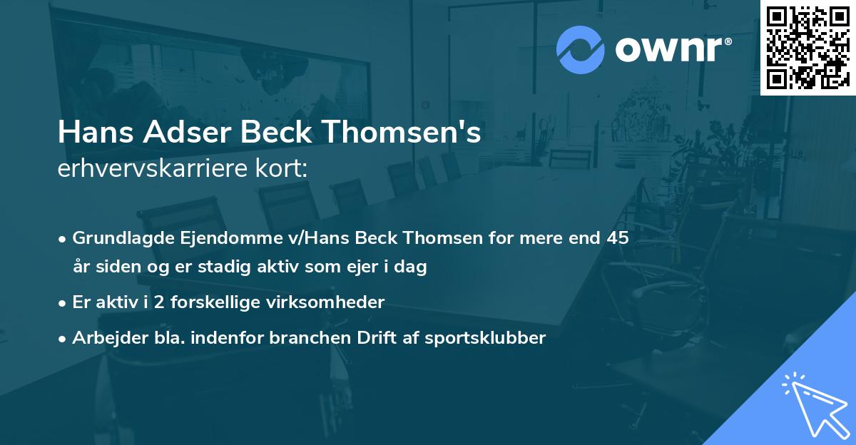 Hans Adser Beck Thomsen's erhvervskarriere kort