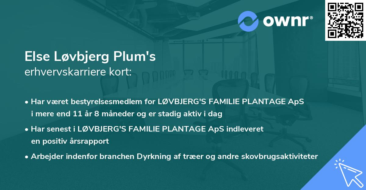 Else Løvbjerg Plum's erhvervskarriere kort