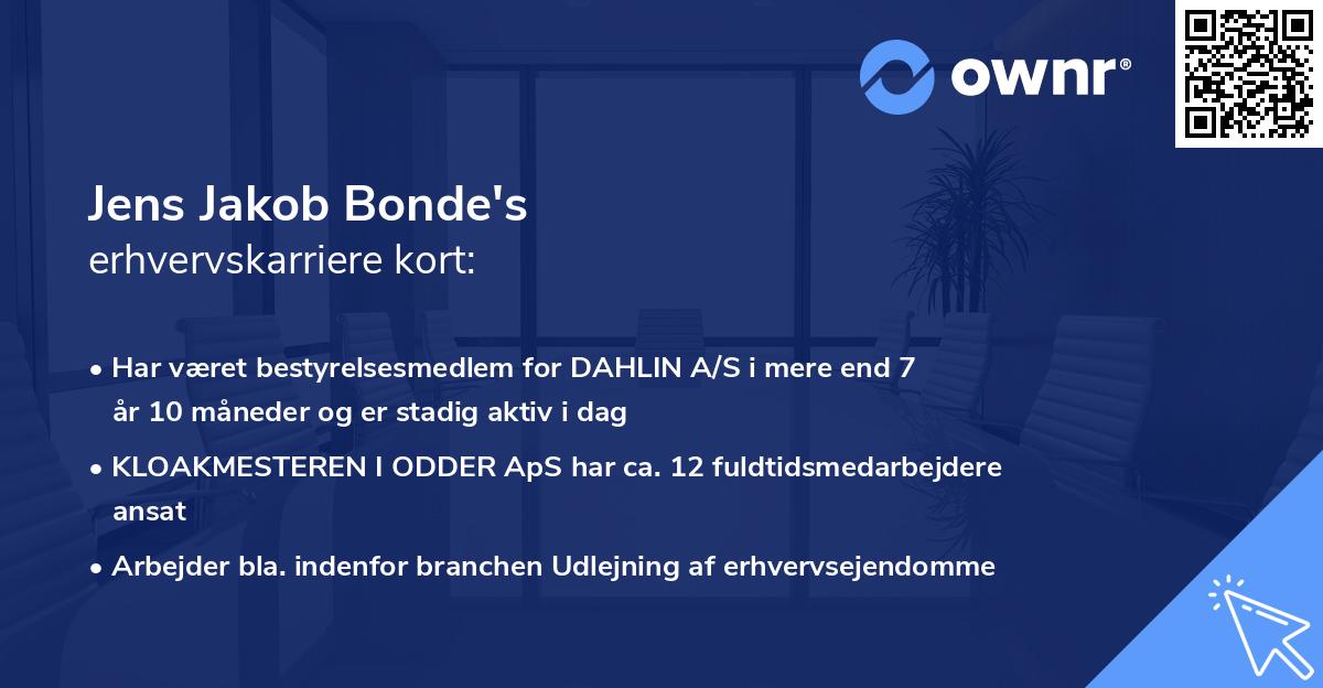 Jens Jakob Bonde's erhvervskarriere kort