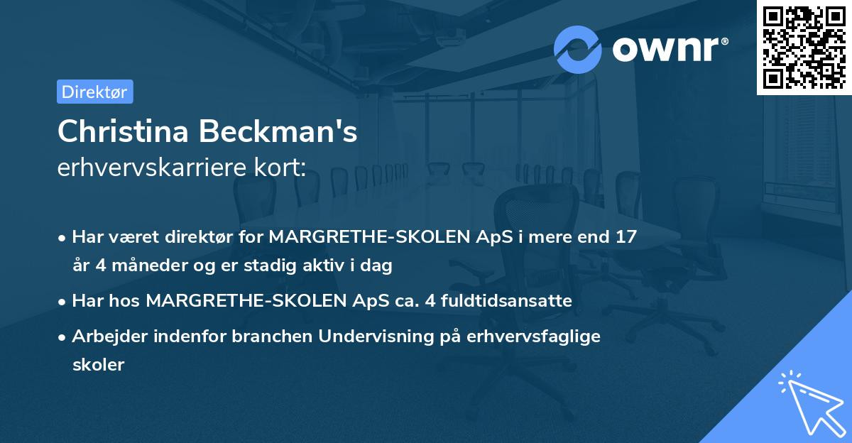 Christina Beckman's erhvervskarriere kort