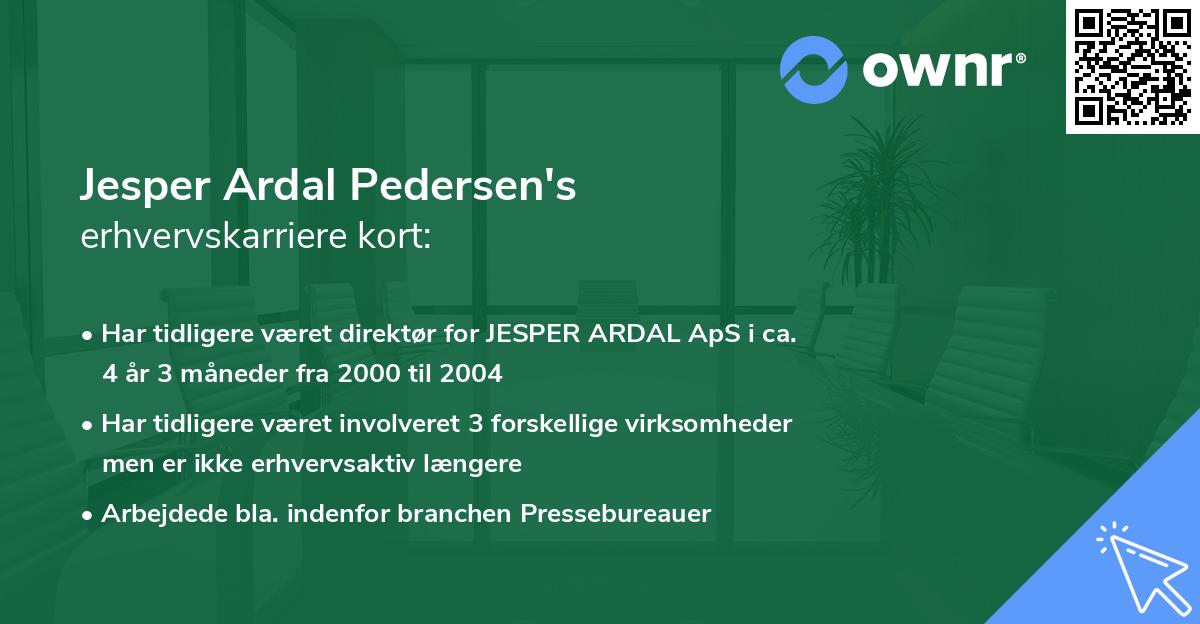 Jesper Ardal Pedersen's erhvervskarriere kort